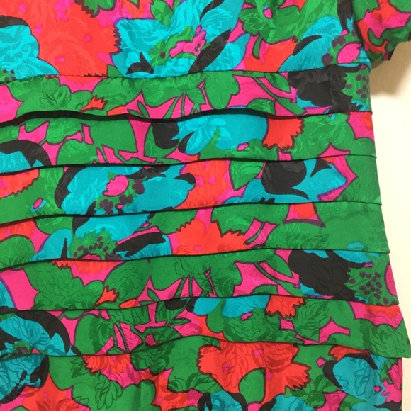 Vintage 80's Flora Kung Silk Dress Emerald SZ 10 - Picture 3 of 11